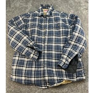 Wrangler Blue Plaid Sherpa Lined Flannel Shirt Jacket Men's Size Large